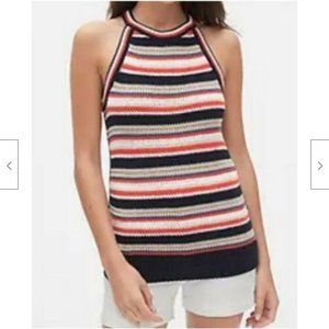 NWT Gap Crochet Stripe Halter Tank Top Cotton Blend Multicolor